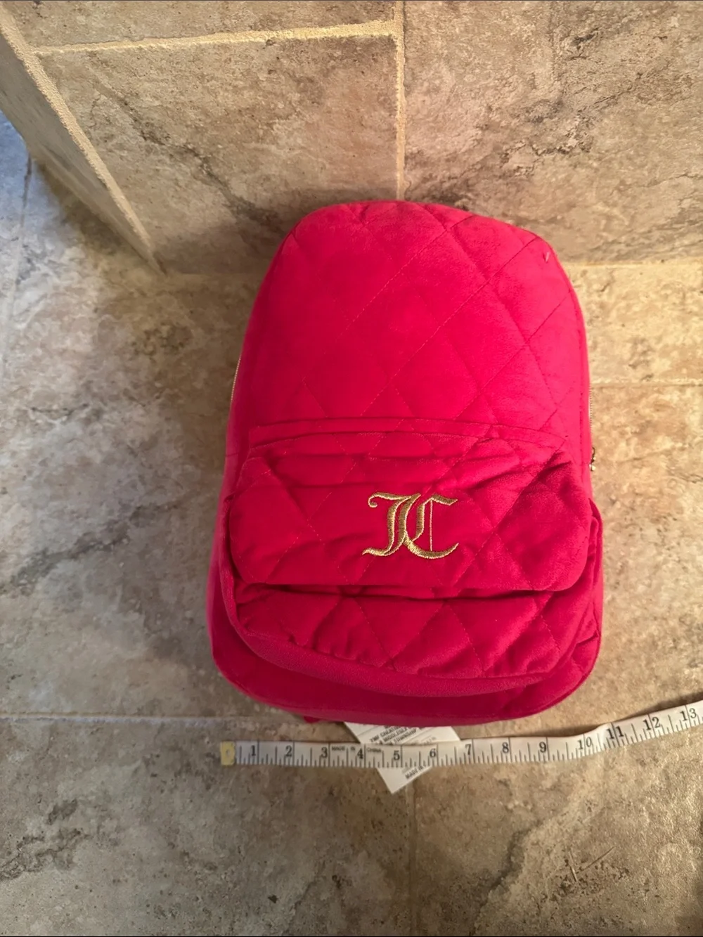 NWOT juicy couture backpack pillow Plush Quilted Pink decor  -small Flaw